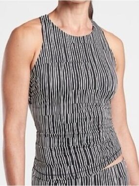Athleta Black White Striped Swim Tankini Top Size 38D/DD Built In Bra Cups